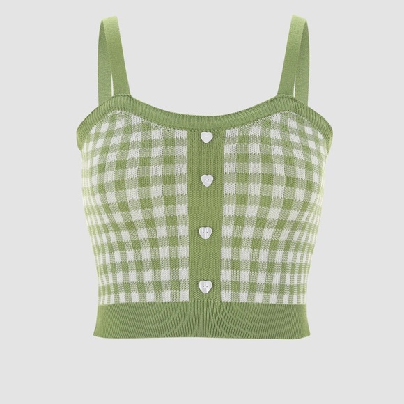 NWOT 90’s vibe crop top heart buttons checkered - Picture 1 of 2